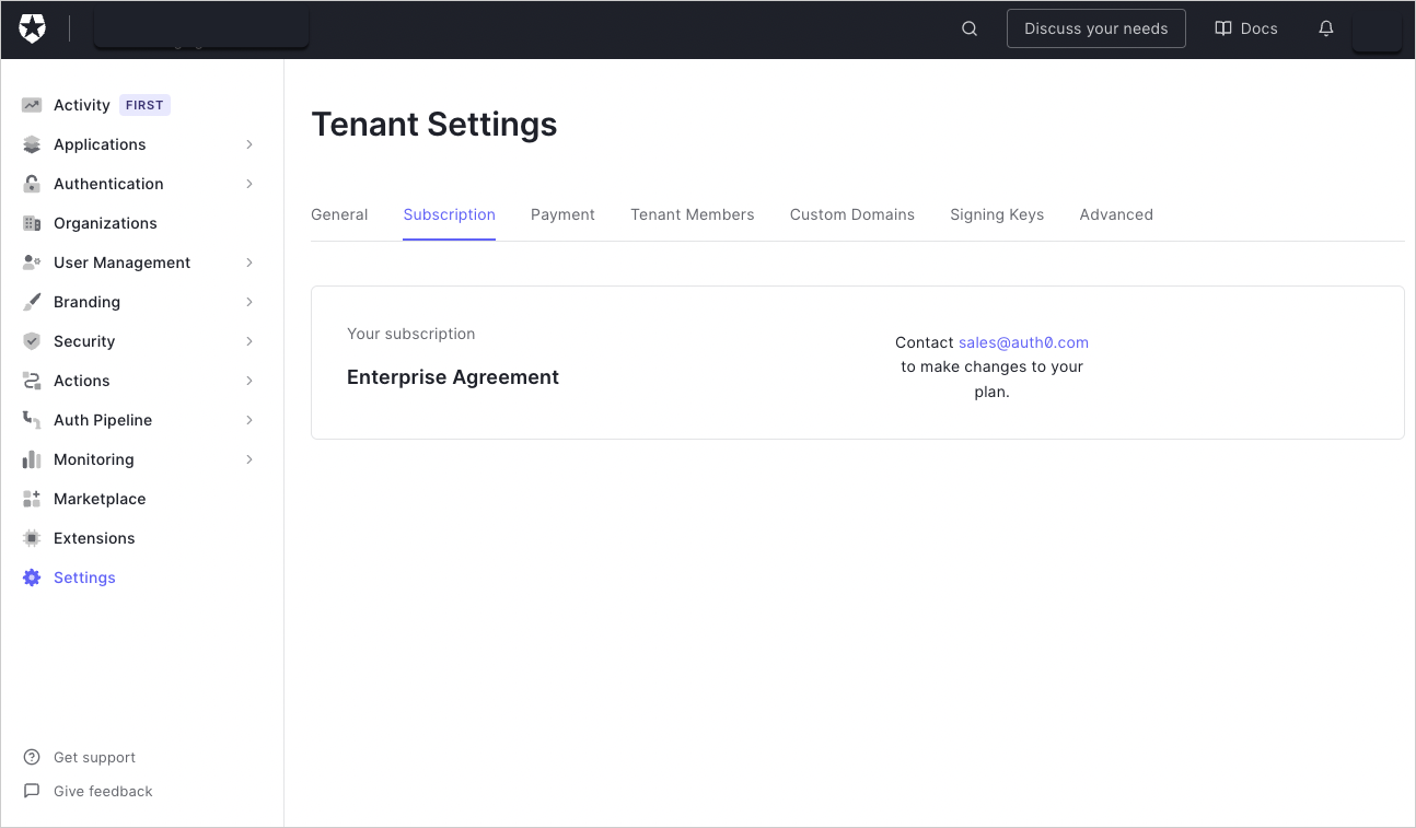 Screenshot of what to expect when your tenant subscription is an Enterprise Agreement