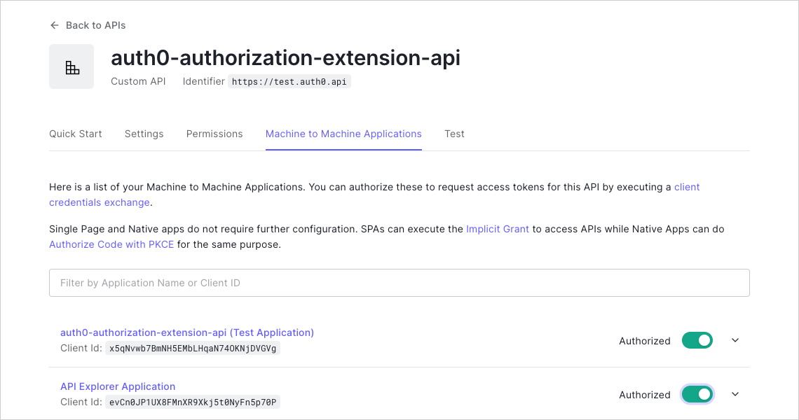 Dashboard - Authorization Extension - Clients for API