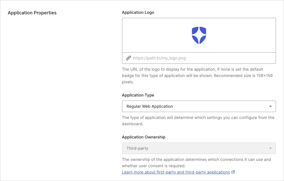 Dashboard Applications Application Settings Tab Application Properties