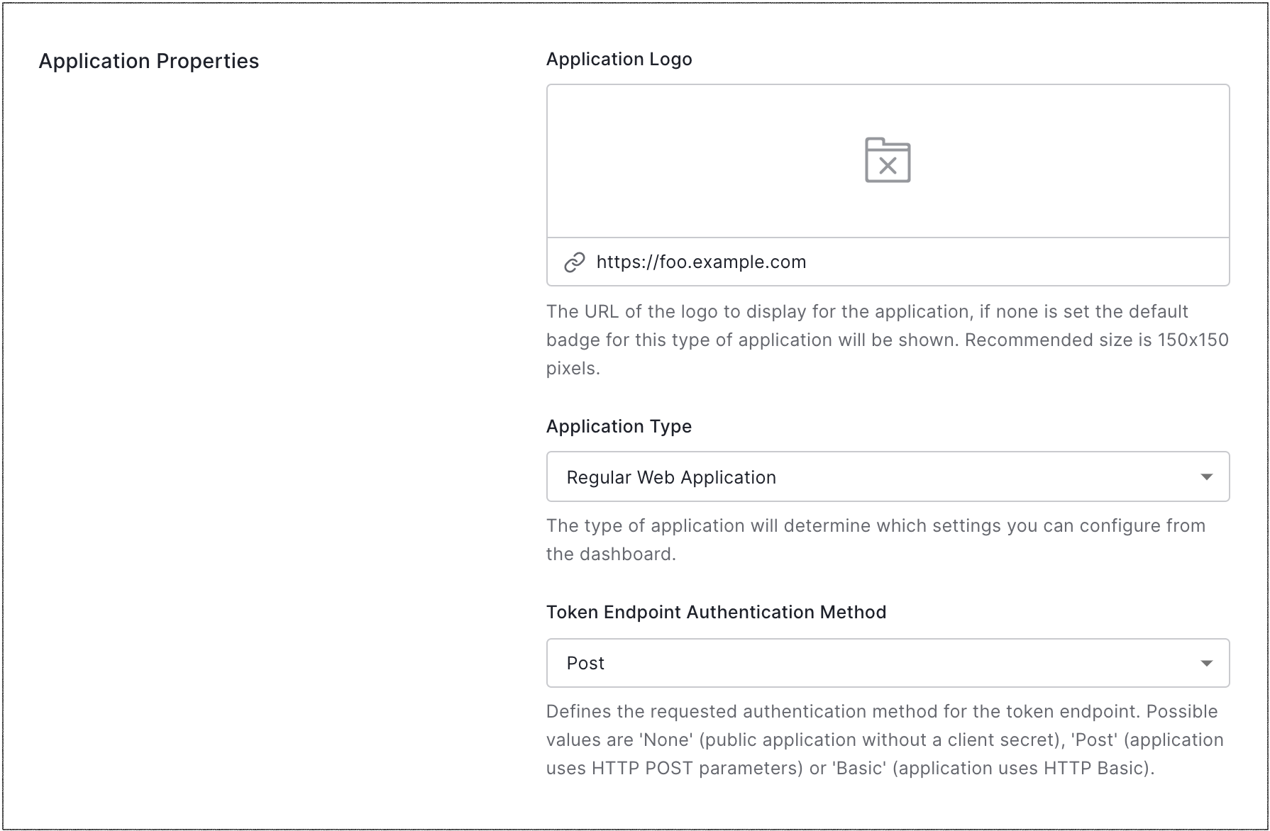 Dashboard Applications Application Settings Tab Application Properties