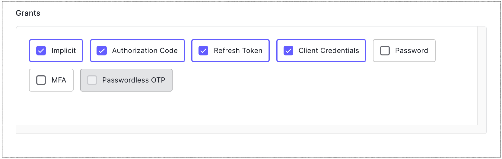 Dashboard Applications Application Settings Tab Advanced Settings Grant Types tab