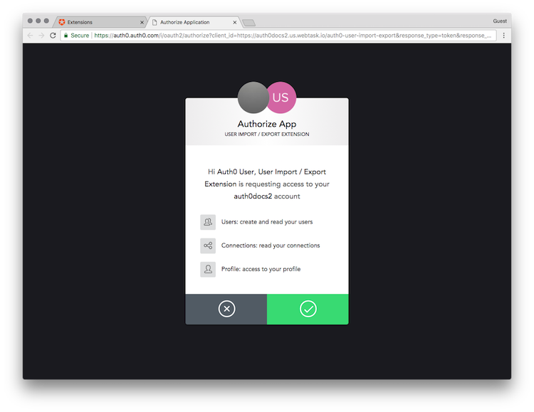Dashboard - Extensions - Users Import Export - Permissions