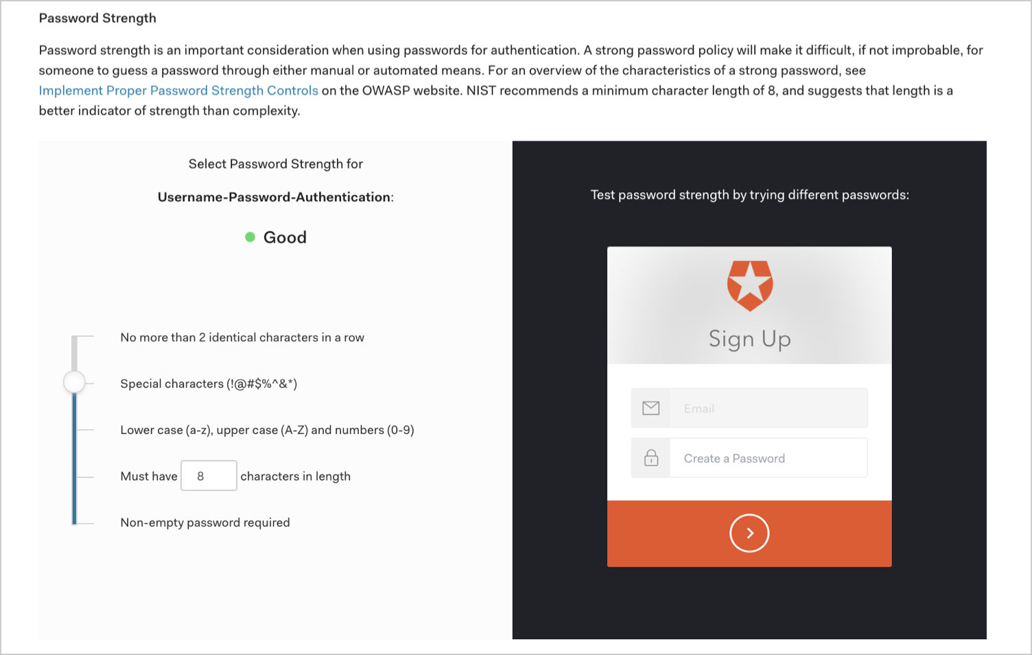 Auth0 Database Authentication - Password Policy - Password Strength