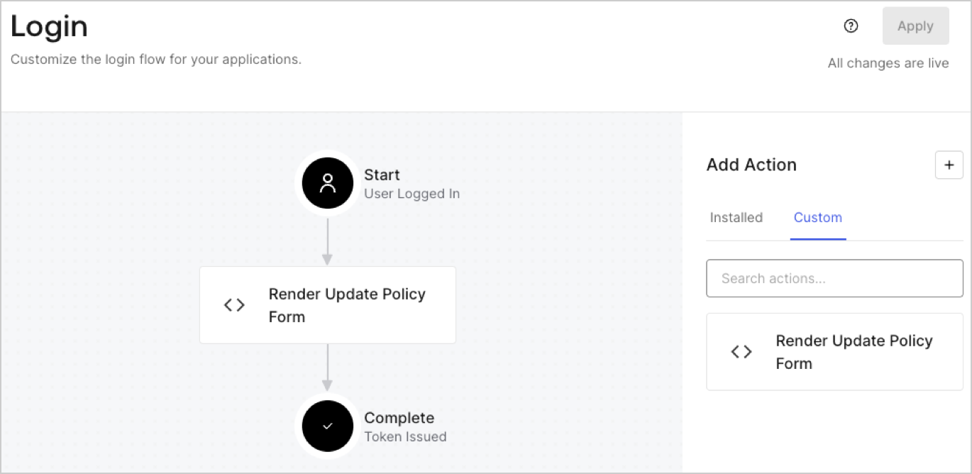 Dashboard > Forms > Use Case > Render update policy form login action