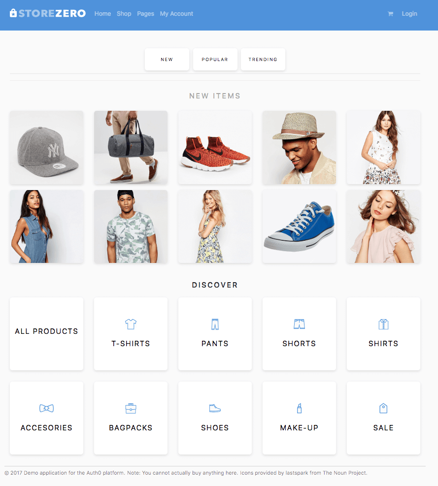 Example e-commerce website Storezero.io
