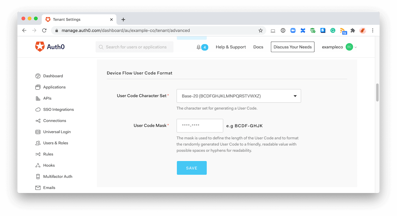 Dashboard - Tenant Settings - Advanced - Device Flow User Code Format
