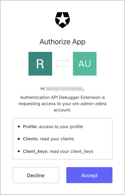 Dashboard - Extensions - Authentication API Debugger - Consent