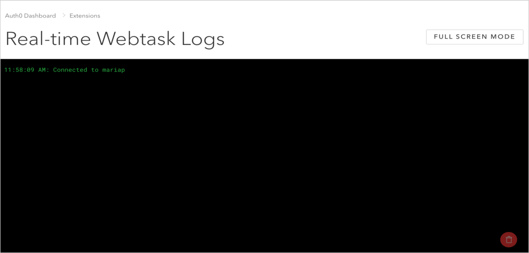 Dashboard - Extensions - Realtime Webtask Logs - View Realtime Logs