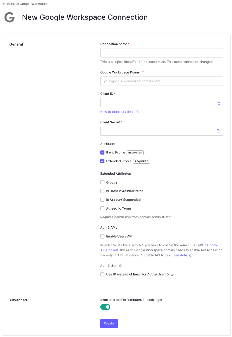 Create Google Workspace Connection