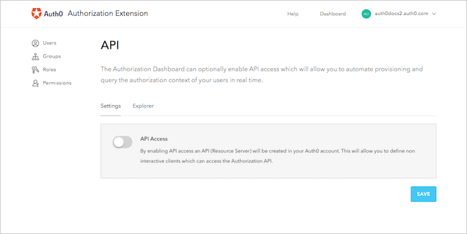 Dashboard - Extensions - Authorization Extensions Dashboard - Enable API Access