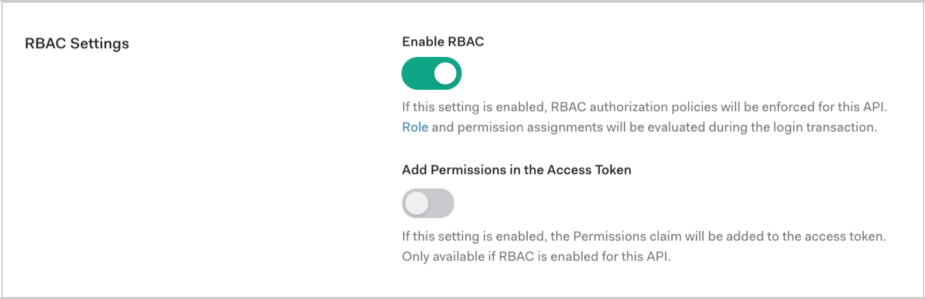 Auth0 Dashboard API Settings RBAC toggle