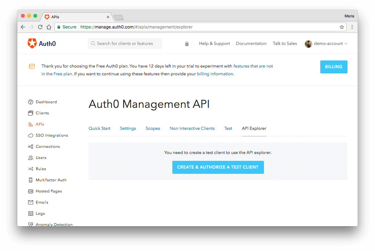 APIs - Management API Access Tokens - Create authorized client