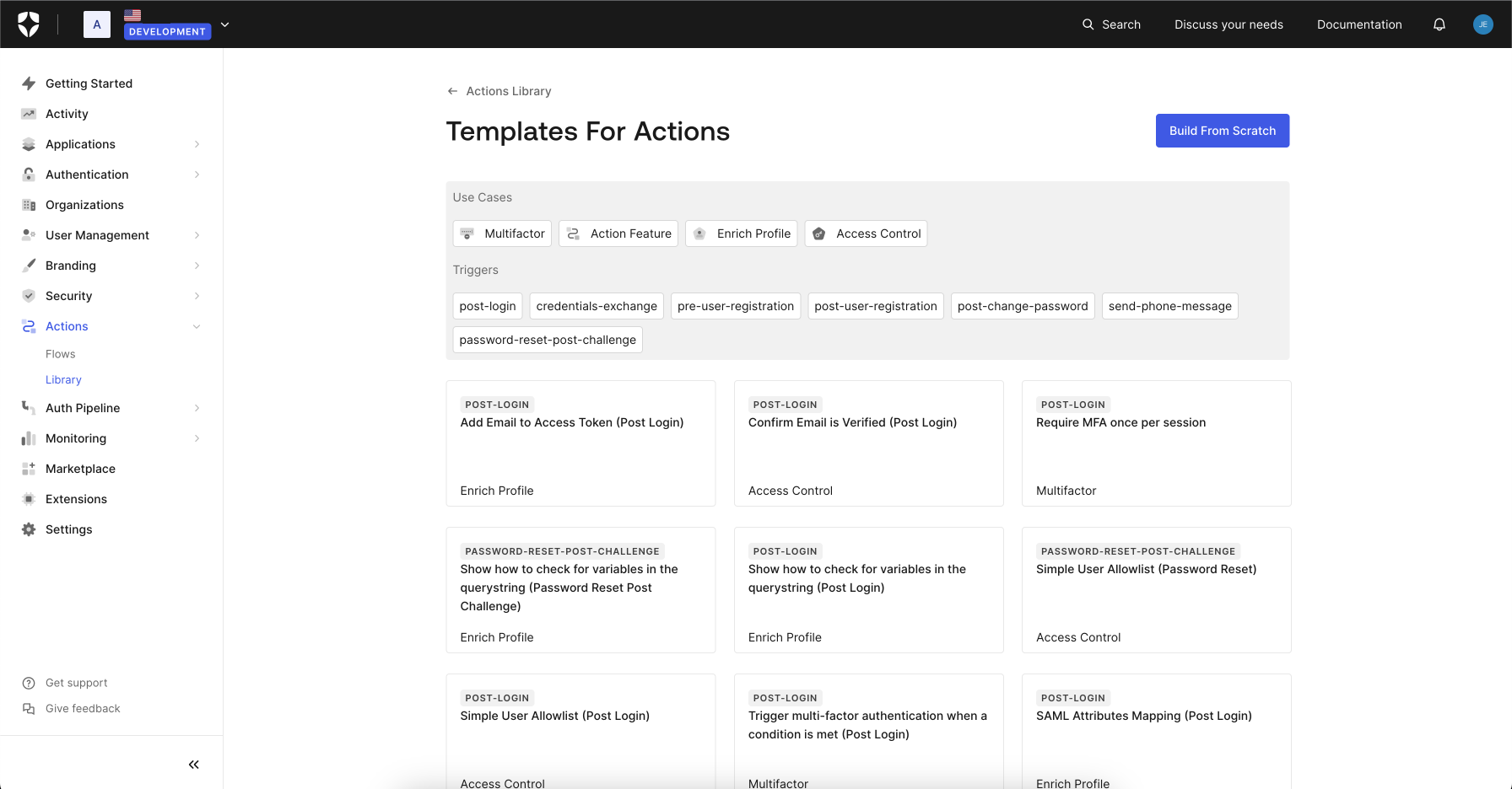 Screenshot for Actions Templates on dashboard