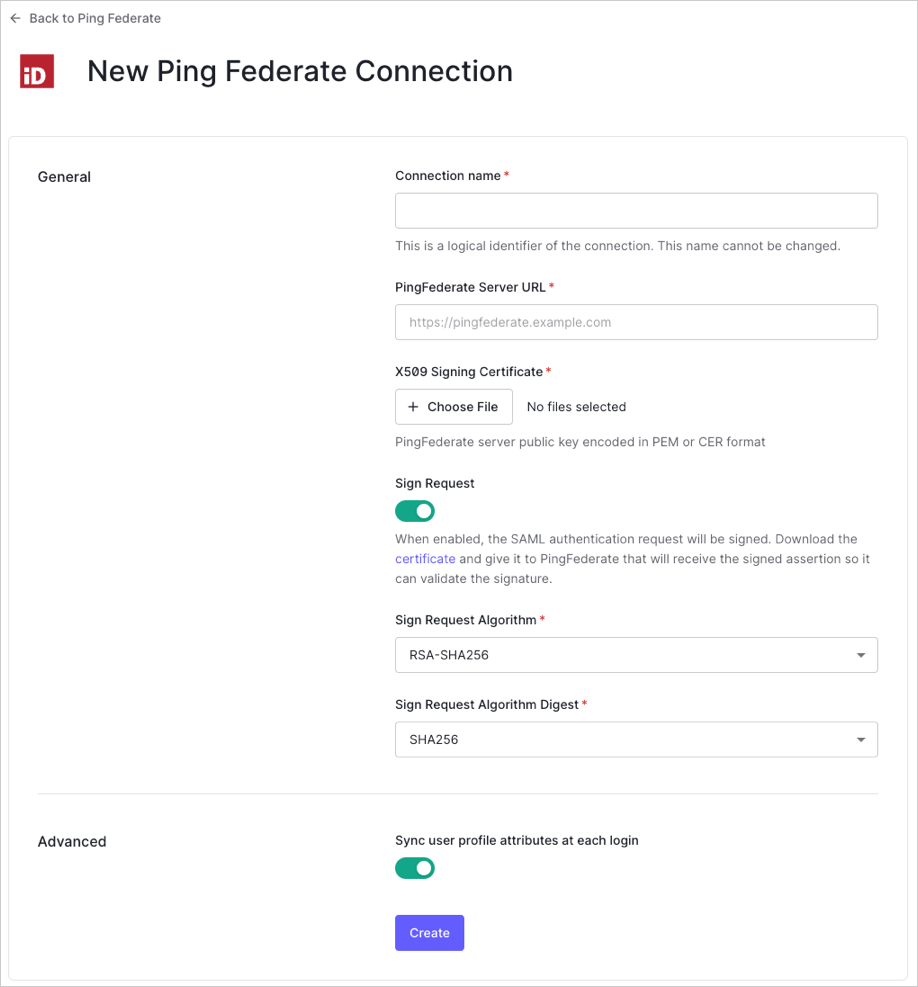 Configure Ping Federate Settings