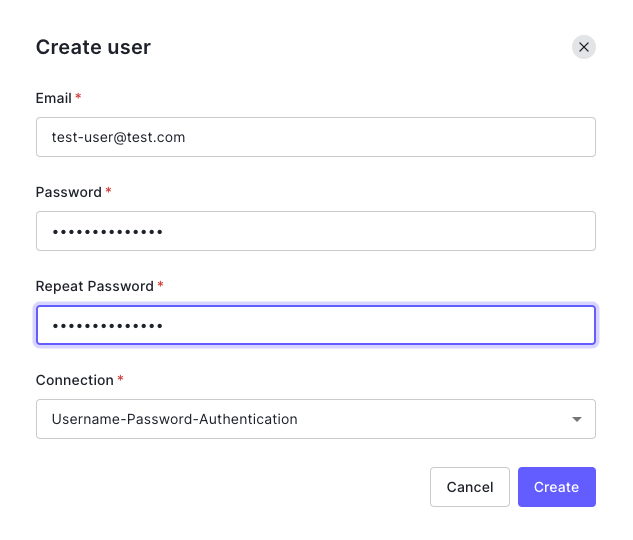 Dashboard - Manage User - User - Create user for testing