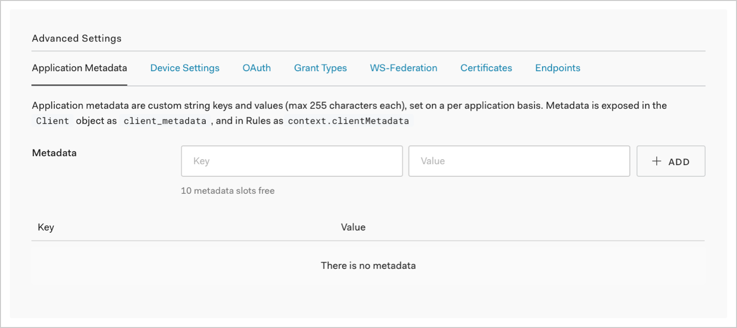 Dashboard - Applications - Application Settings - Advanced Settings - Application Metadata