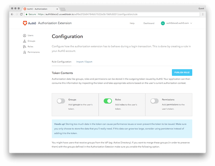 Authorization Extension Configuration User Info