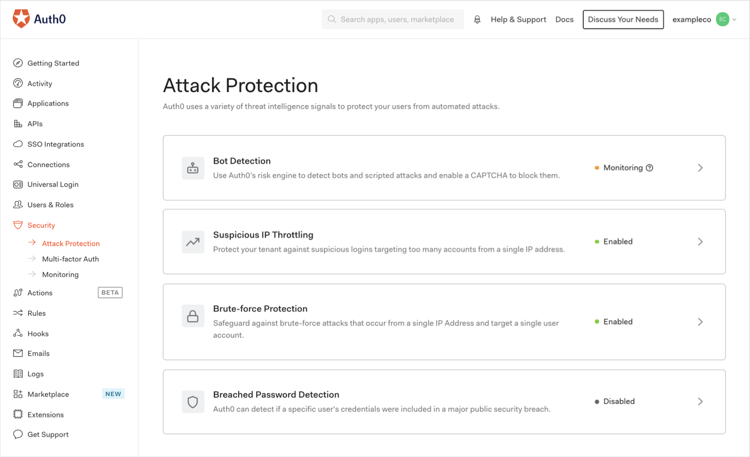 Dashboard - Attack Protection