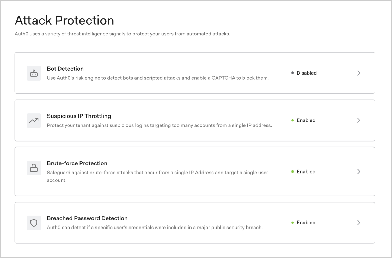 Dashboard Security Attack Protection page