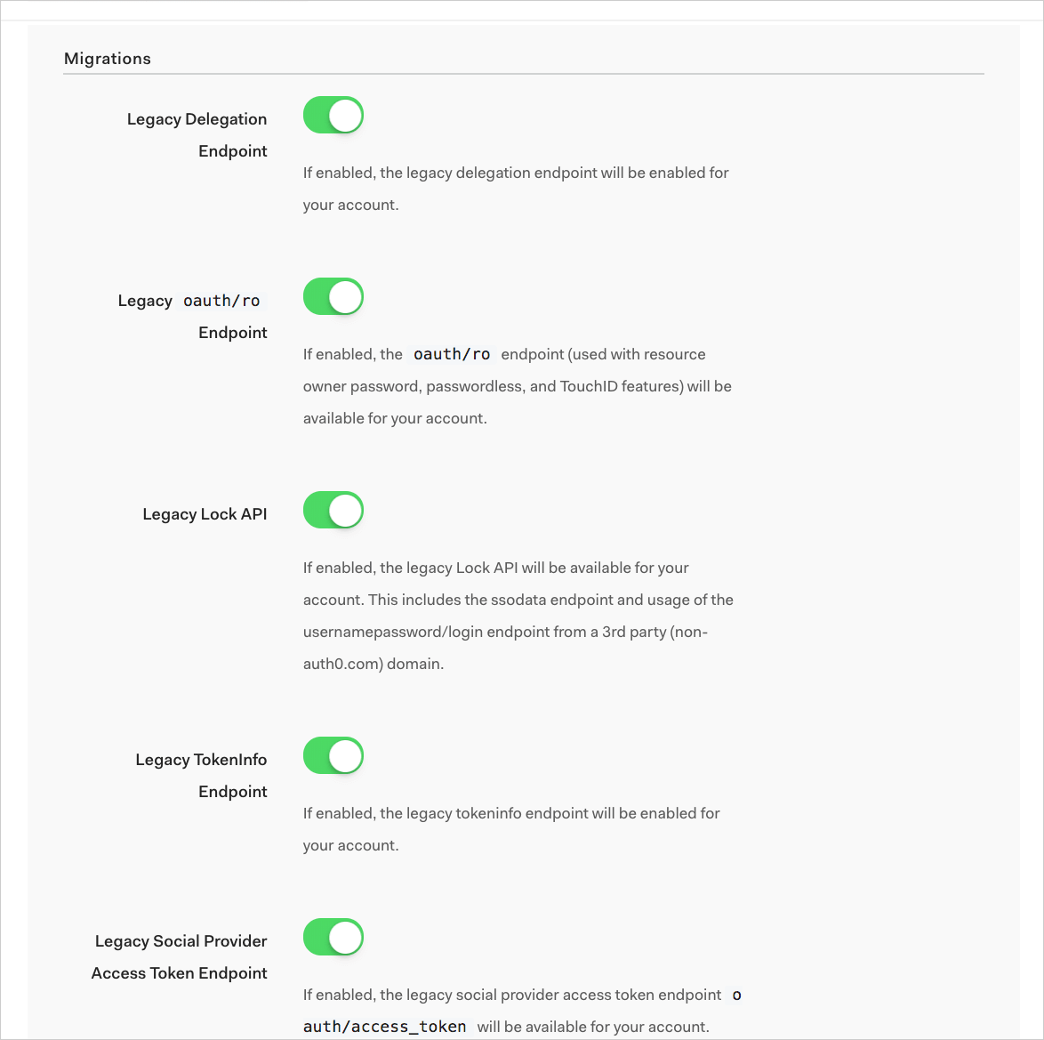 Dashboard - Tenant Settings - Advanced - /oauth/ro Endpoint Migration Toggle Screen