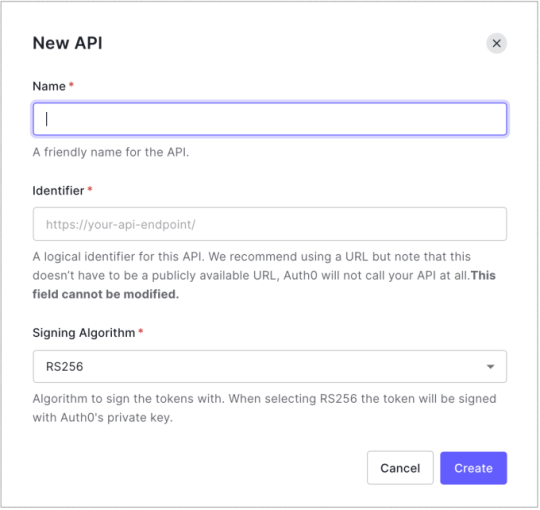 Dashboard Applications APIs Create API Screen