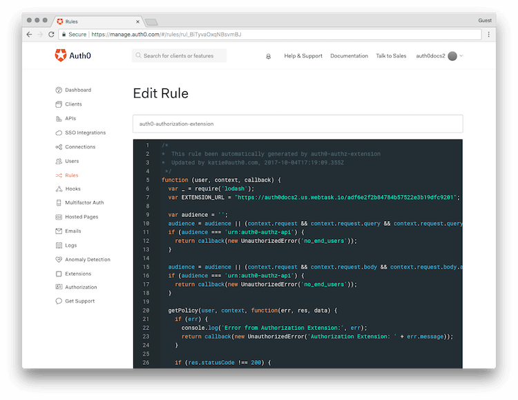Authorization Extension Configuration Edit Rule