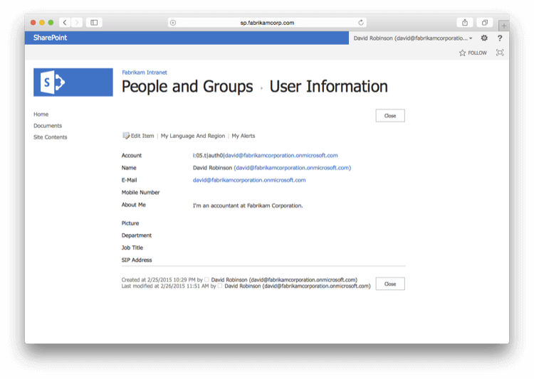 SharePoint - user information