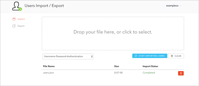 Dashboard Extensions Users Import Export Import Complete