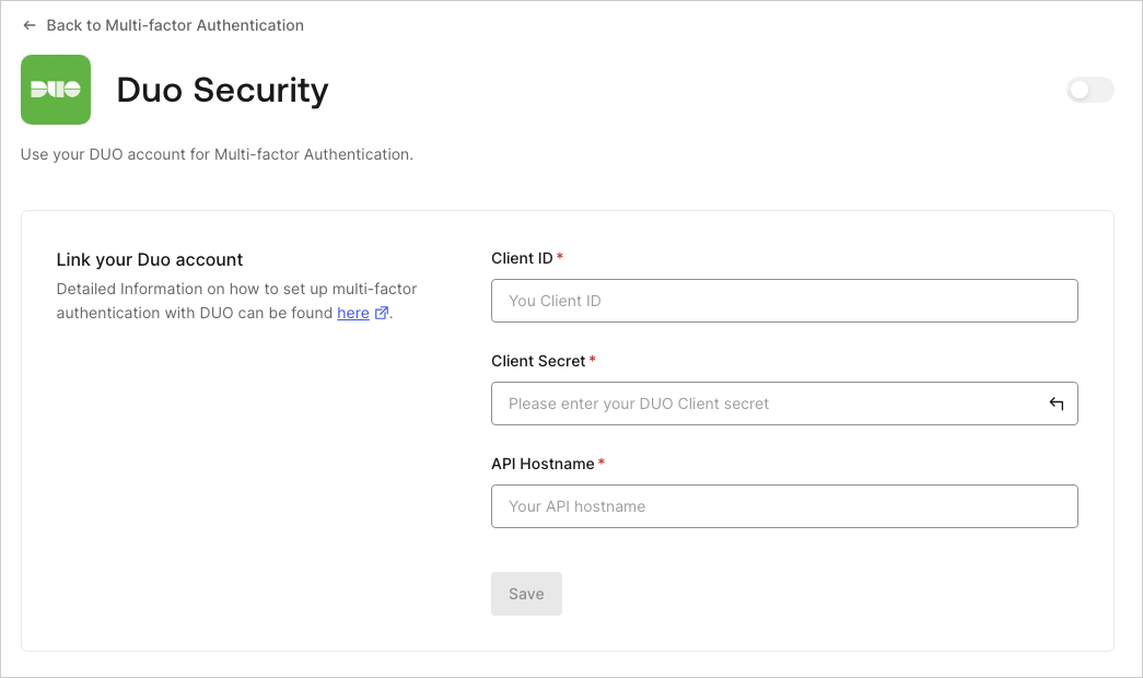 Dashboard - Security - Multifactor Auth - Duo Security
