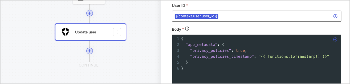 Dashboard > Actions > Forms > User case privacy policy code