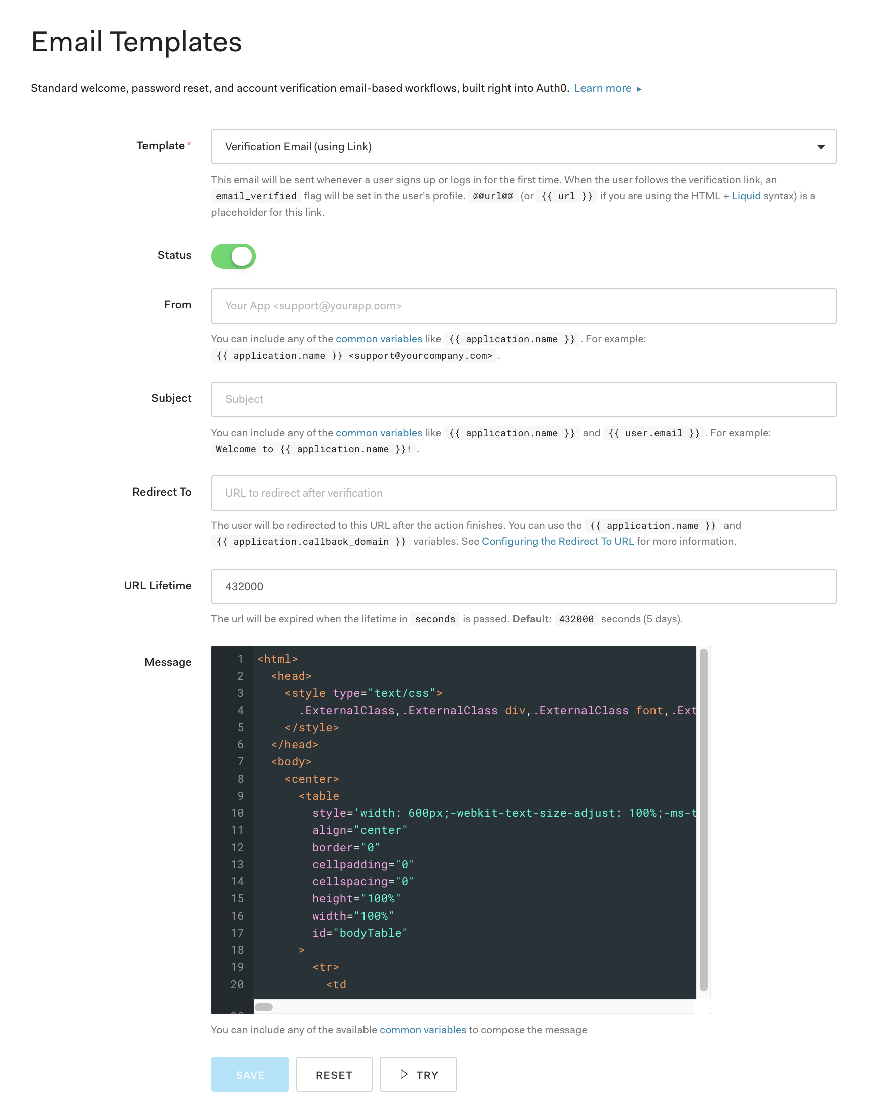 Auth0 Branding Email Templates Email Handling Fields