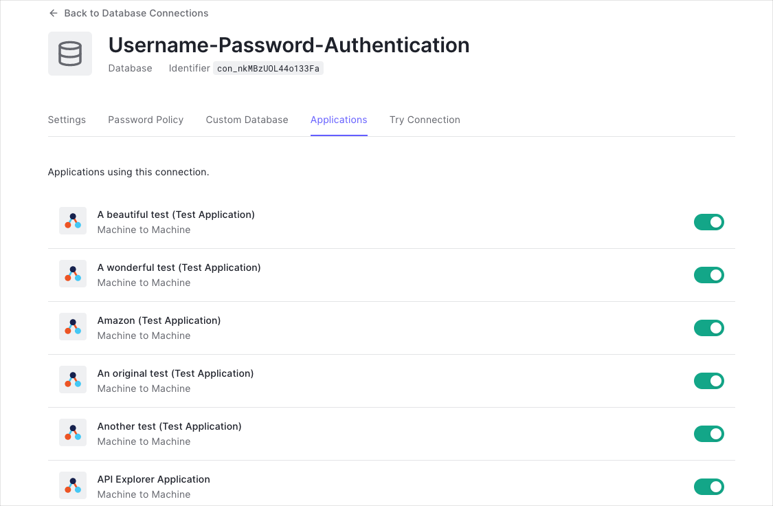 Dashboard - Connections - Database - Edit -  View Applications