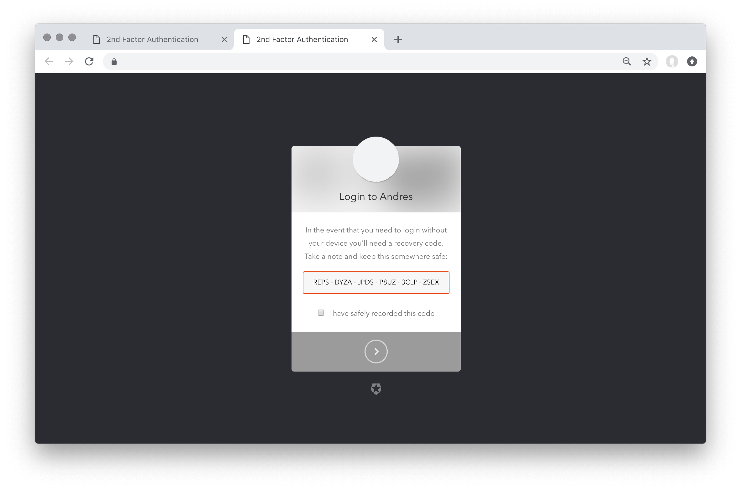 Reset User MFA Recovery Code example