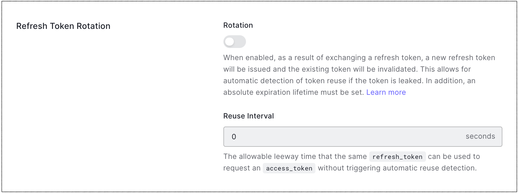 Dashboard Applications Applications Settings Tab Refresh Token Rotation