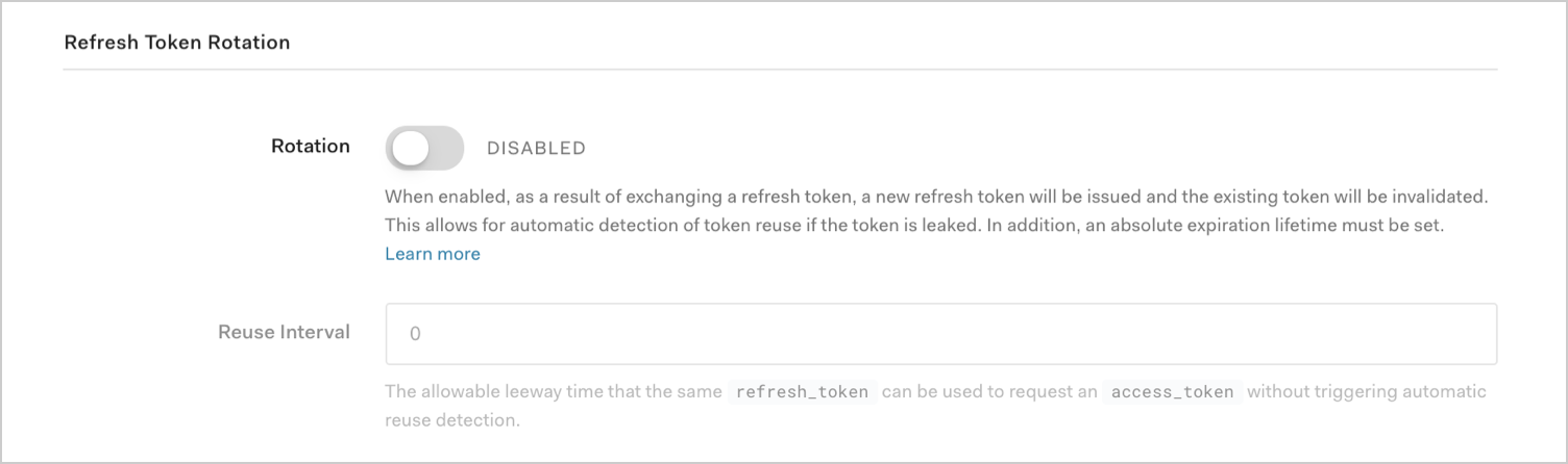 Configure Refresh Token Rotation settings