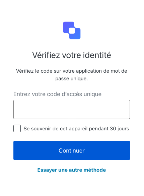 The Verify Your Identity screen prompting the user for a one-time code