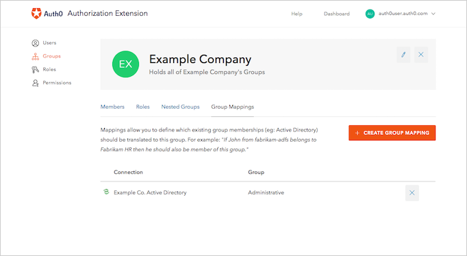 Dashboard - Extensions - Authorization Extensions Dashboard - Group Mapping
