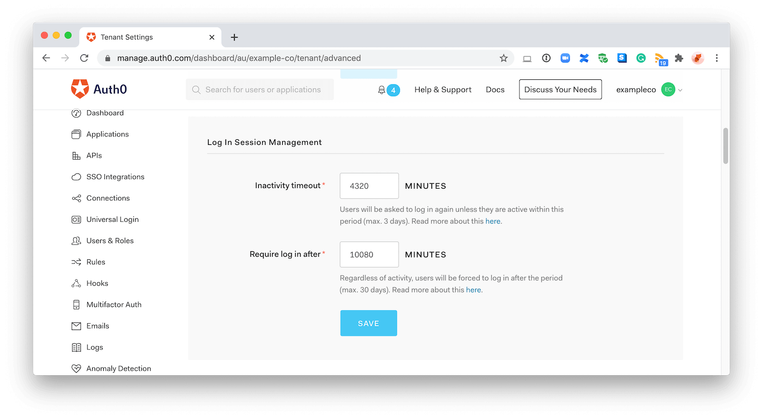 Dashboard - Tenant Settings - Advanced - Login Session Management