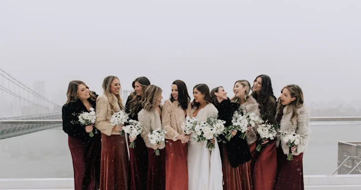 Lorimer Gown and Bridesmaids in Burgundy Hues