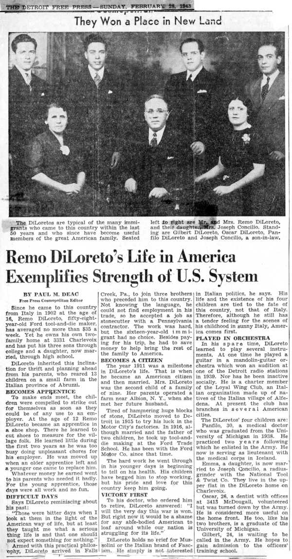 1943 Detroit Free Press Article