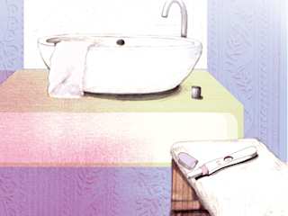 Illustration:Schwangerschaftstest liegt neben dem Lavabo