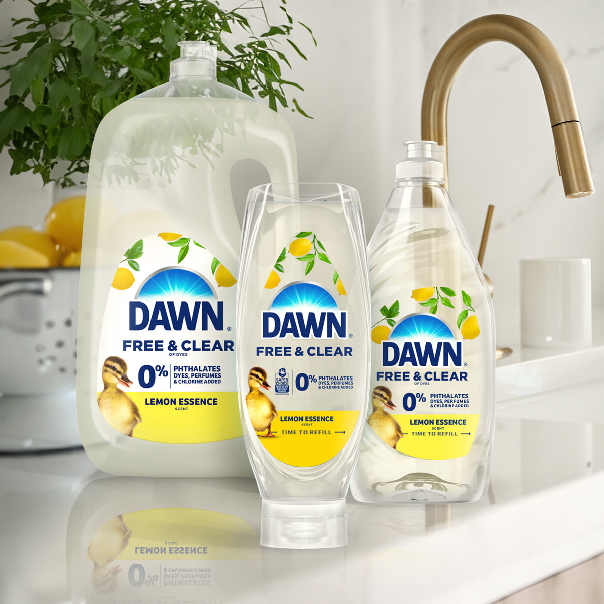Dawn Free and Clear Dishwashing Liquid Dish Soap, Lemon Essence Family