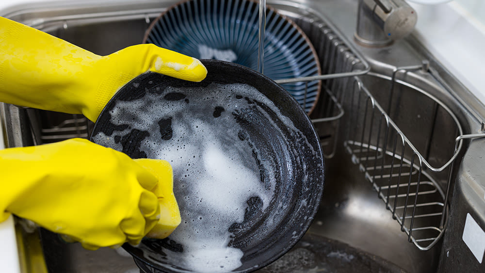 Hand washing dish with sponge