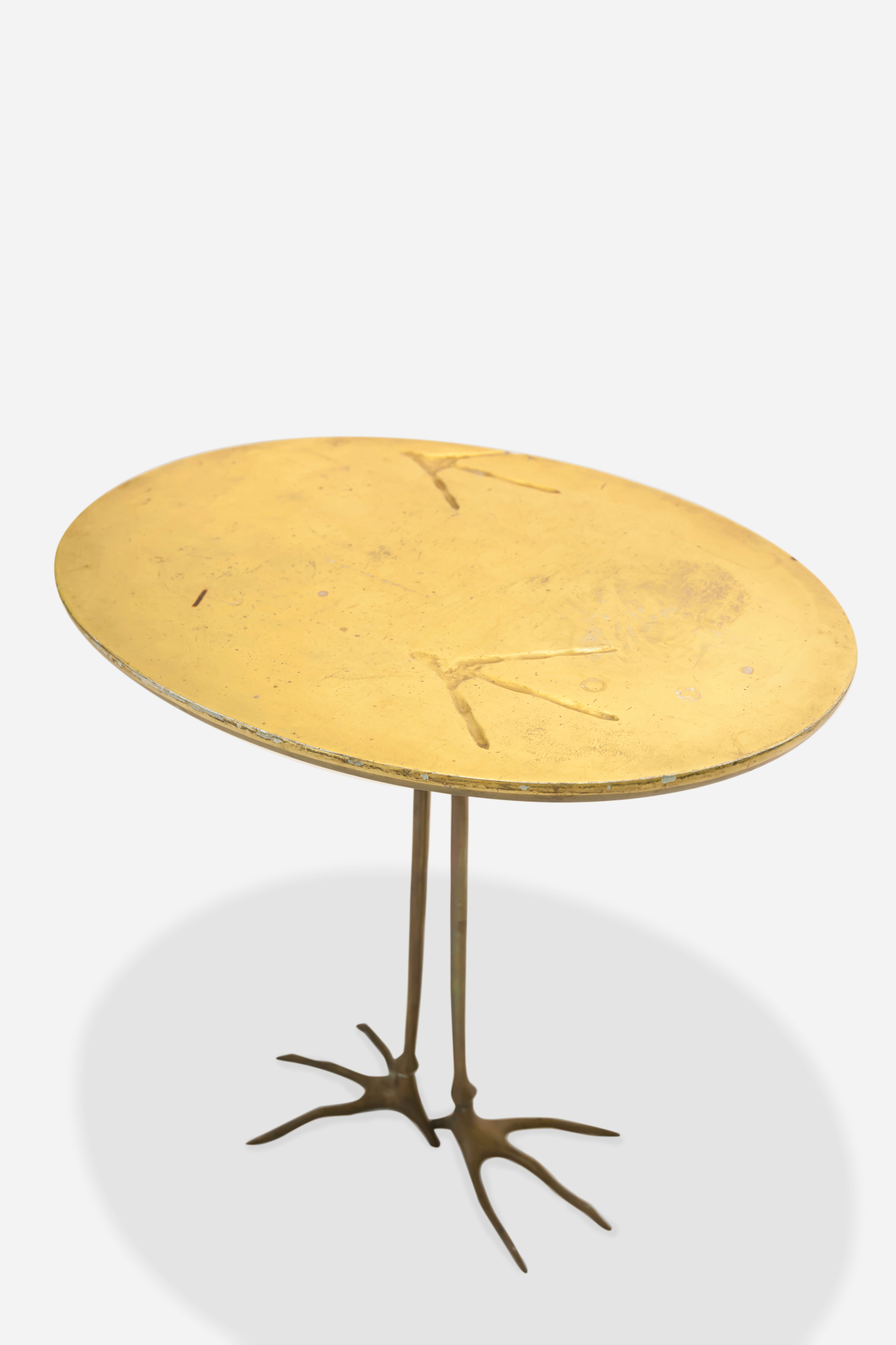 MÉRET OPPENHEIM, ‘Traccia’ coffee table, circa 1972, meret oppenheim, switzerland, germany, traccia, coffee table, cassina, modern, design, surrealism, wood, brass, chicken