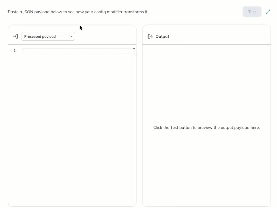 A user pastes a raw payload and tests the new config modifier. A user pastes a raw payload and tests the new config modifier.