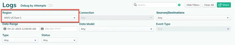 Region filter for logs Region filter for logs