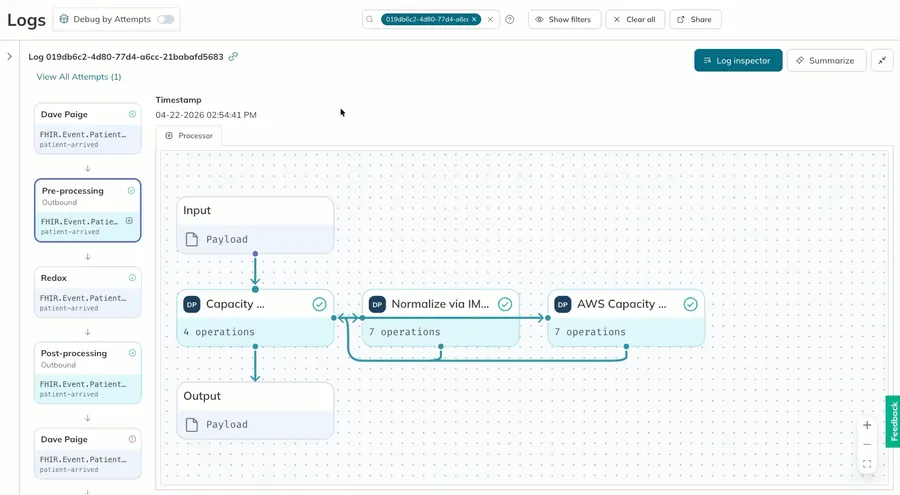 A user clicks the processor footer to expand and view operation nodes, then the user opens the details by clicking any node header. A user clicks the processor footer to expand and view operation nodes, then the user opens the details by clicking any node header.