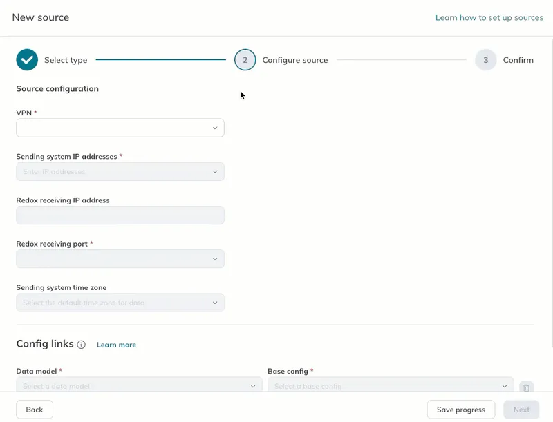 A user completes the MLLP source configuration in Step 2 of the source wizard. A user completes the MLLP source configuration in Step 2 of the source wizard.