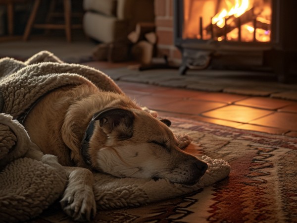 dog sat by fire