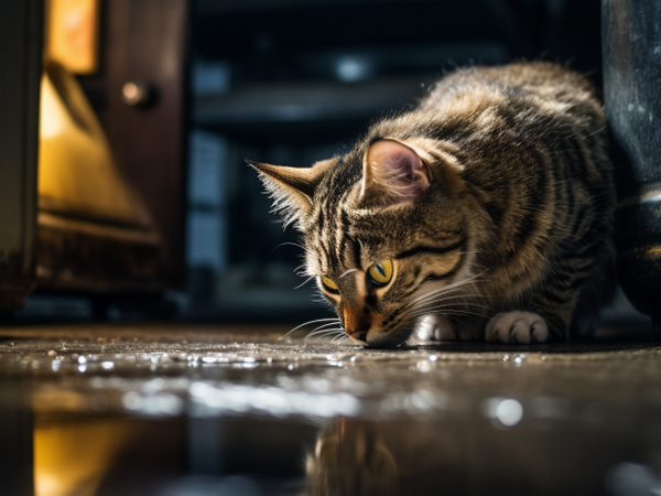 image of cat licking garage floor for article on cat antifreeze poisoning symptoms image of cat licking garage floor for article on cat antifreeze poisoning symptoms